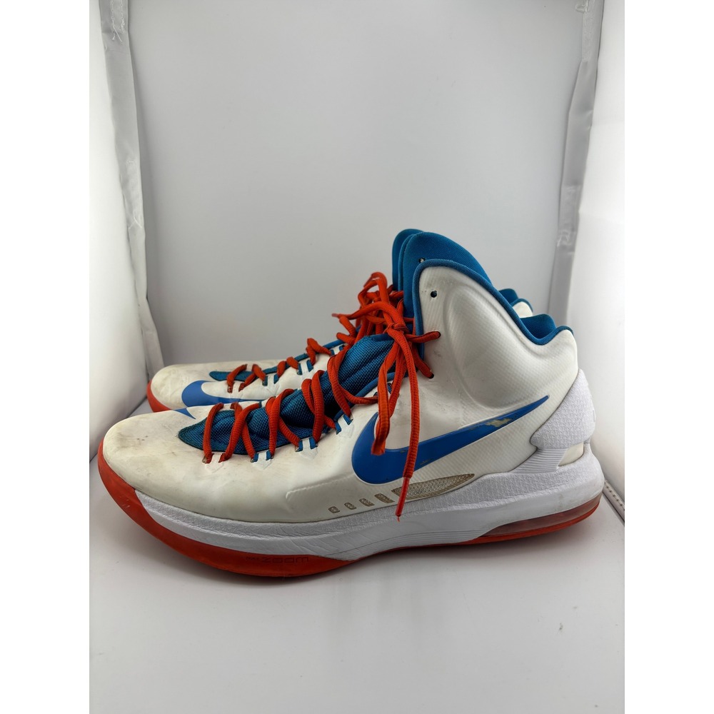 Nike KD 5 V OKC Home White Blue Orange Basketball Shoes 554988-100 Mens 12